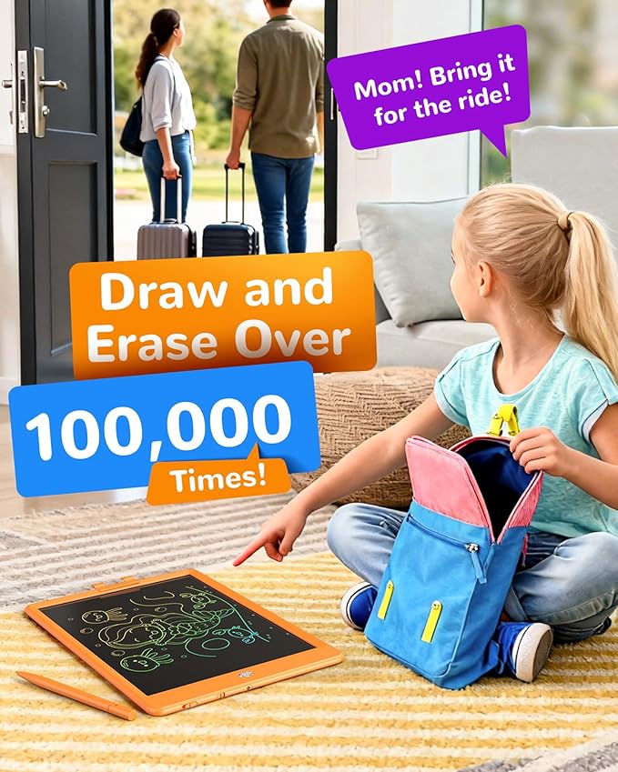 KOKODI LCD Writing Tablet, 10 Inch Colorful Doodle Board Drawing Tablet, Erasable Reusable Electronic Drawing Pads, Educational and Learning Toy for 3-6 Years Old Boy and Girls