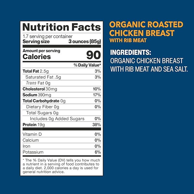 Wild Planet Organic Roasted Chicken Breast With Rib Meat, Skinless and Boneless, Sea Salt, Free Range, Non-GMO, Gluten Free, Keto and Paleo, 5 Ounce (Pack of 12), Packaging May Vary