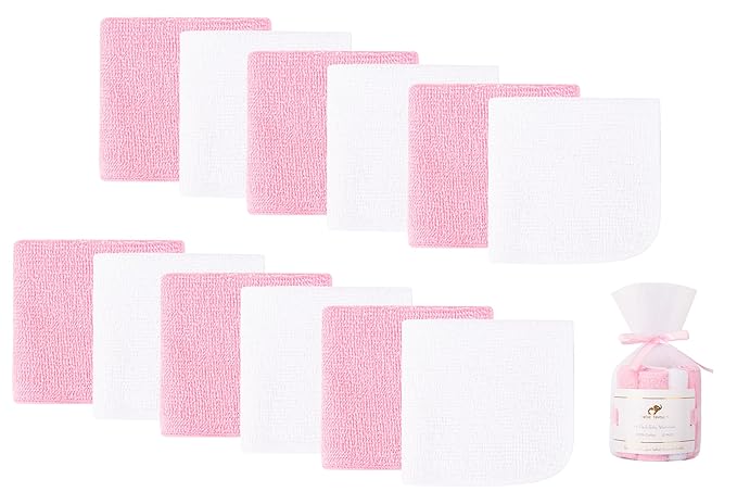 12 Pack Baby Washcloths 100% Cotton - Small Terry Wash Cloths 7.8" x 7.8" Soft Face Washcloth for Hand Body Sensitive Skin Thin Absorbent Wipes for Newborns Infant
