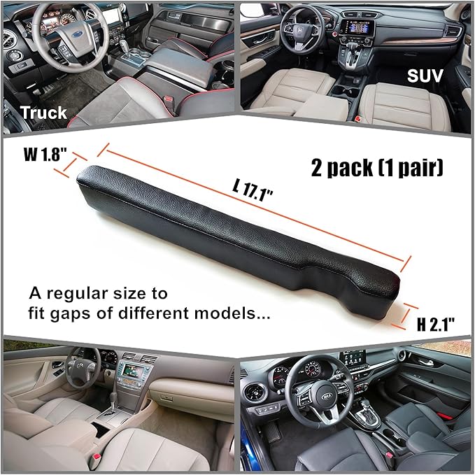 Leather Car Seat Gap Filler, 2 Pack No-Drop Seat Guard Universal Gap Stopper/Catcher to Fill The Gap Between Seat and Console Black Car Crevice Blocker Space Pad