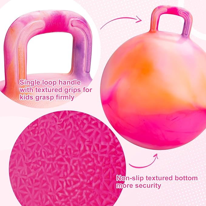 ZOOJOY Hopper Ball for Kids, 18In Bouncy Ball with Handle, Orange Clouds Girls Toys for Indoor Outdoor Active Play, Best Inflatable Balance Hopping Toys for Girls Boys Gifts 3 4 5 6 7 8 9 Yr Old