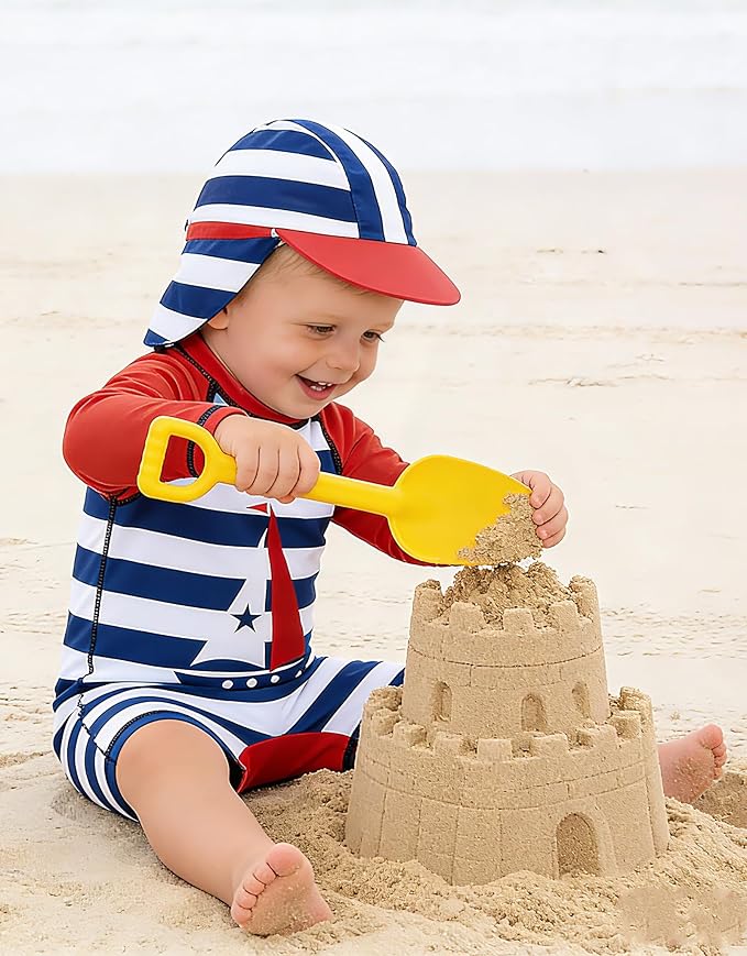 ADUKIDE Baby Boys Swimsuit Summer Beach Rash Guard Swimwear One Piece Sunsuit with Sun Hat 3-24 Months