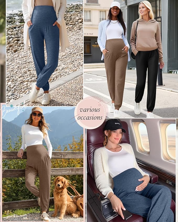 3 Pack Women's Maternity Pants Maternity Jogger Sweatpants Over The Belly Stretchy Pregnancy Pants with Pockets