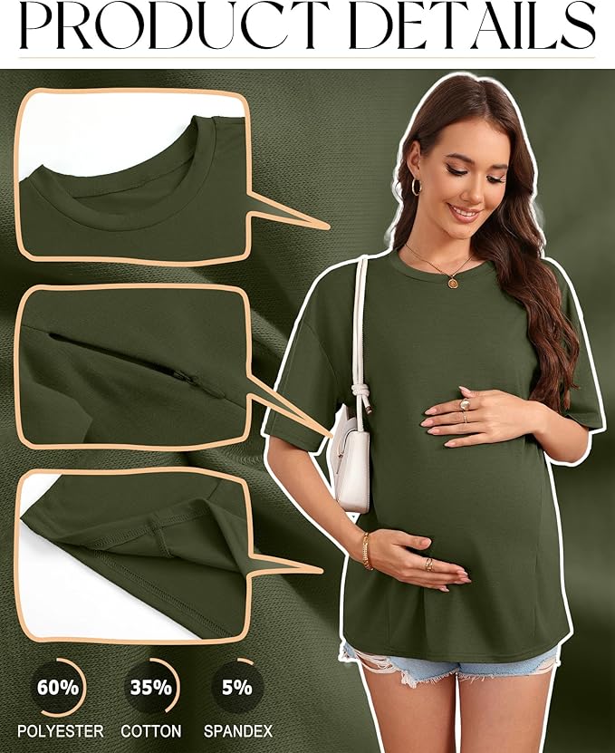 3 Pack Women's Oversize Nursing Breastfeeding Shirts Hidden Zipper Short Sleeve Loose Fit Maternity Tops