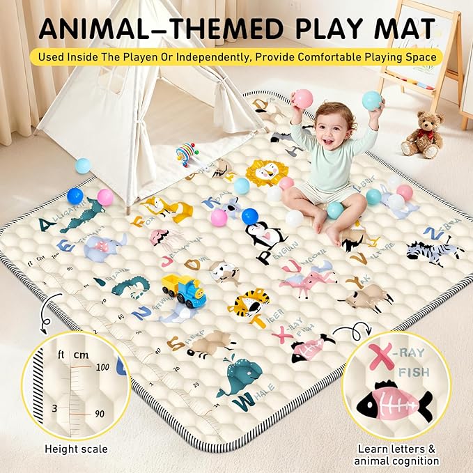 Baby Playpen with Mat, Foldable Playpen for Babies and Toddlers Large Playpens 2 Doors Play Yard Indoor Outdoor Activity Center Game Fence Safety Area Play Pen for Babies 6-12 Months 50"X50" Dark Grey