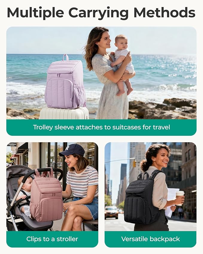 BAGSMART Diaper Bag Backpack, Large Baby Diaper Bag, Quilted Puffy Baby Bag for Mom with Quick-access Insulated Pockets, Lightweight Versatile Travel Backpack
