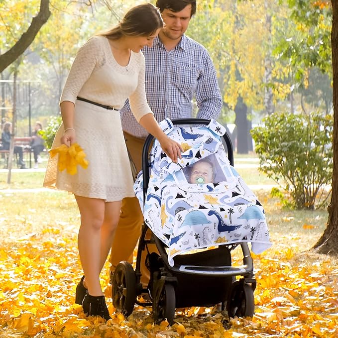 THE KENKYO Car Seat Covers for Babies, Baby Car Seat Cover for Girls Boys, Kick-Proof Newborn Carrier Canopy with Breathable Mesh Peep Window, Windproof Stroller Cover for All Seasons