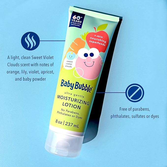 Mr. Bubble Baby Bubble Ultra Gentle Moisturizing Lotion for Babies, Sweet Violet Clouds Scent, 8 oz, Pack of 3