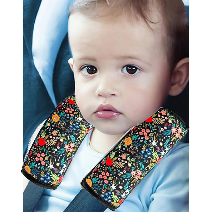 2 Pack VegaPunkLab Seat Straps Shoulder Pads for Kids - Seat Belt Cover Pad, Strap Wrap Cover for Bogg Bag, Perfect for Car Booster Seats, Strollers, High Chair, Backpacks, and More, Wild Flower