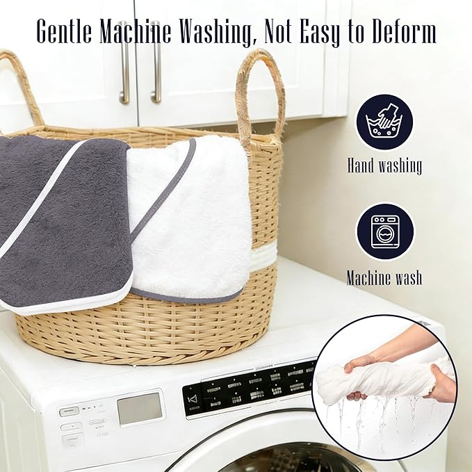 2 Pack Baby Bath Towel Rayon Made from Bamboo (White and Dark Grey, 37.5 x 37.5 Inch)