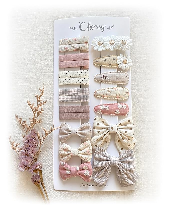 Cherssy Hair Bow Clips for Baby Girls, 20 Pack Boutique Floral Snap Hairpins and Alligator Clips Set, Handmade Hair Accessories for for Toddler Kid School Age Girls Gifts