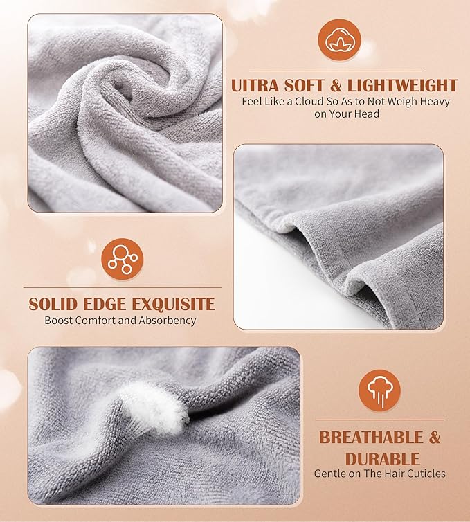 POPCHOSE Microfiber Hair Towel Wrap, 3 Pack Fast Drying Hair Turban, Stocking Stuffers for Women, Soft Ultra Absorbent, No Frizz Hair Wrap Towels for Women Wet Hair, Curly, Longer, Thicker Hair
