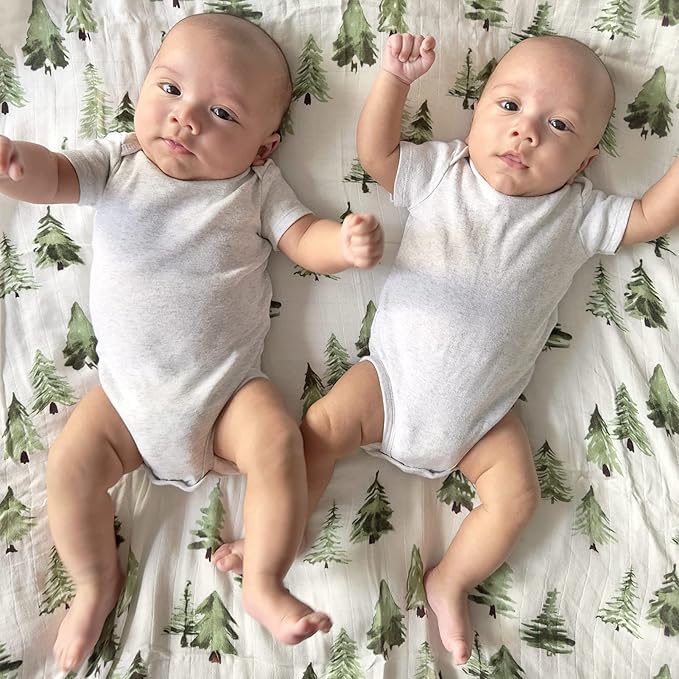 LifeTree Muslin Swaddle Blankets, Woodland Baby Swaddling Wrap Nursery Receiving Blanket for Boys & Girls Unisex, Soft 70% Viscose from Bamboo and 30% Cotton, Large 47 x 47 inches