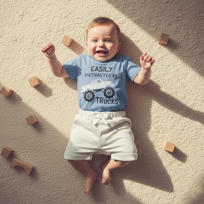Toddler Baby Boy Clothes Summer Short Sleeve Trucks Tractors Print T-Shirt Tops Solid Color Shorts Set Casual Outfit