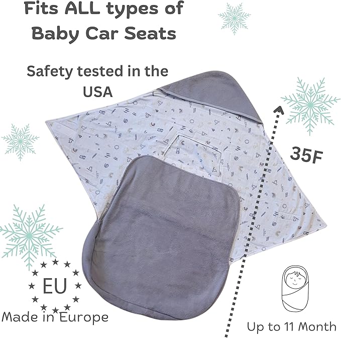 Car Seat Blankets for Babies Winter - Stroller Footmuff Carseat Cover Baby 5 Point Harness - Swaddle Bunting Bag Gift Christmas (White)
