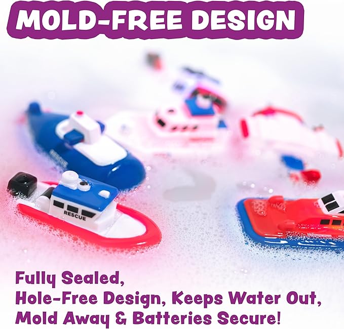 Tub Works® Ocean Rescue™ Vehicles Light Up Bath Toys, 6 Pack | Water-Activated Light Up Toys Flash & Change Color | Easy-Grip Baby & Toddler Bath Toys | Sensory Toys with Bath Lights for Kids Bath