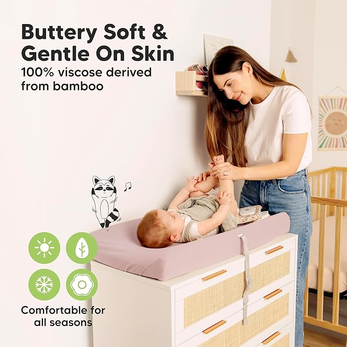 2-Pack Baby Changing Pad Cover for Girl, Boy - 32x16 Soft Viscose Derived from Bamboo Baby Diaper Changing Table Pad Cover Sheets, Neutral, Snug Fit Nursery Diaper Change Sheets (Pastel)