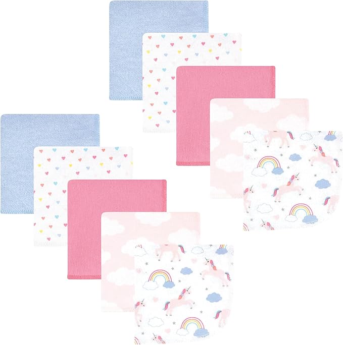 Hudson Baby Unisex Baby Flannel Cotton Washcloths, Unicorns Rainbows 10 Pack, One Size