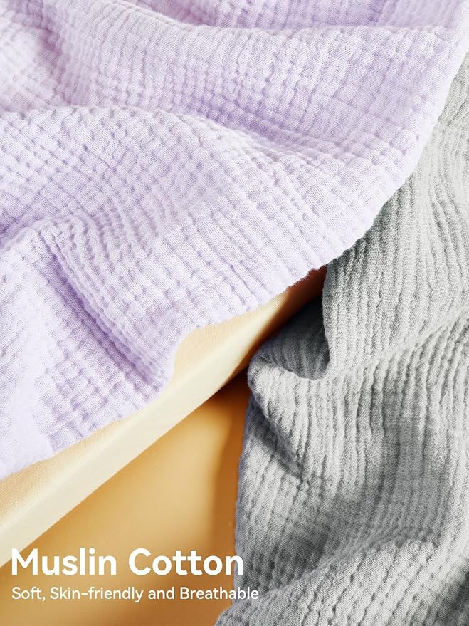 TILLYOU Muslin Changing Pad Cover for Baby Girls Boys, Soft and Breathable Cotton Diaper Changing Table Cover, 2 Pack(Grey&Purple)