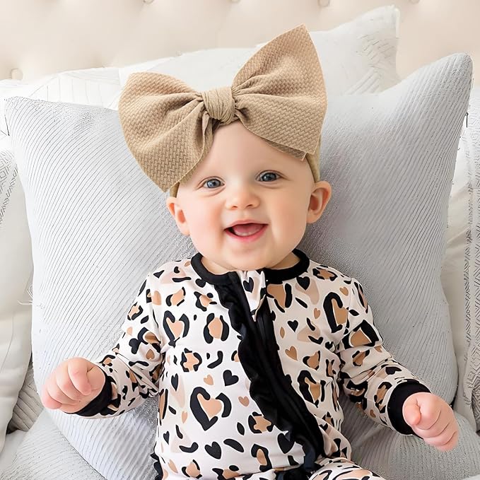 2Pcs Baby Girl Bows Leopard Print Headbands for Girls 7’’ Brown Bow Toddler Hair Accessories Newborn Infant Baby Hair Wrap