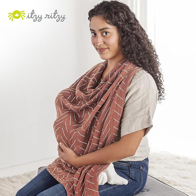 Itzy Ritzy Breastfeeding Boss Multi-Use Cover – A Nursing Cover, Swaddle, Car Seat Wrap, Tummy Time Mat & Burp Cloth All in One – Made of Soft Muslin Fabric & Measures 47” x 47” (Mudcloth)