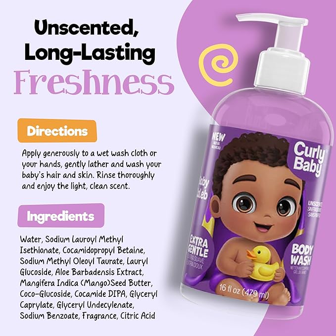 Baby Body Wash – Fragrance-Free, Gentle Moisturizing Cleanser for Sensitive Skin – Baby Bath Essentials, Hypoallergenic, Tear-Free, Skin Care for Kids, Leaves Skin Soft & Hydrated – 16oz