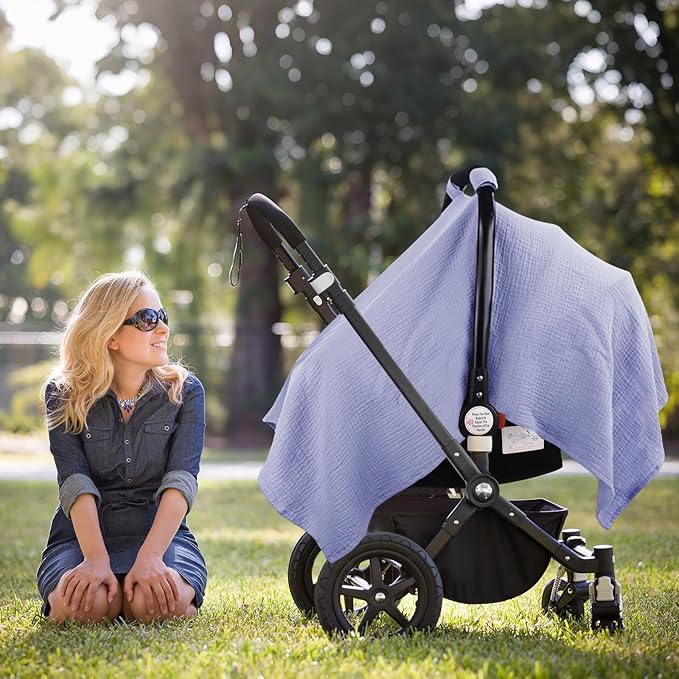 Metplus Muslin Car Seat Cover for Babies - Carseat Stroller Cover Infant Stroller Covers for Boys and Girls, Breathable & Lightweight, Fits Most Strollers & Baby Car Seats