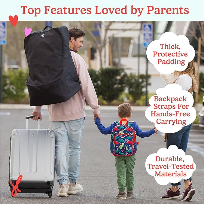 J.L. Childress Padded Backpack Car Seat Bag - Travel Bag for Airplane, Fits Most Baby & Infant Car Seats, Boosters, & Carriers, Airport Accessories for Gate Check or Baggage Check - Ultimate, Black