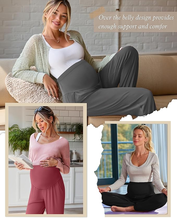 3 Pack Women's Maternity Pants Maternity Jogger Sweatpants Over The Belly Stretchy Pregnancy Pants with Pockets