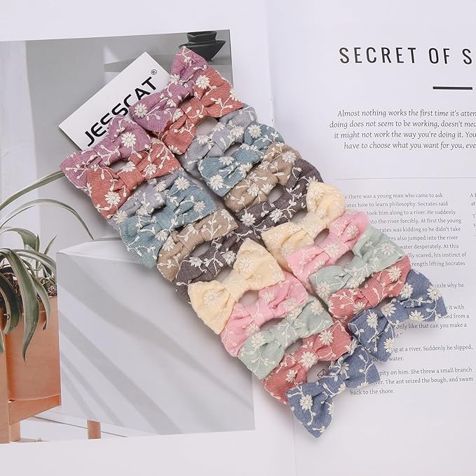 JESSCAT 22 Pcs Hair Clips for Girls with Bows Flower, Fully Lined Alligator Clips and Barrettes, Fabric Handmade Barrettes Hair Accessories for Girls Baby Infants Toddler Kids