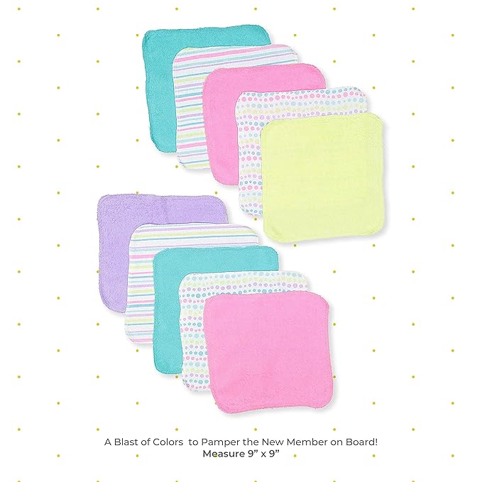 Spasilk Washcloth Wipes Set for Newborn Boys and Girls, Soft Terry Washcloth Set, Pack of 20, Aqua