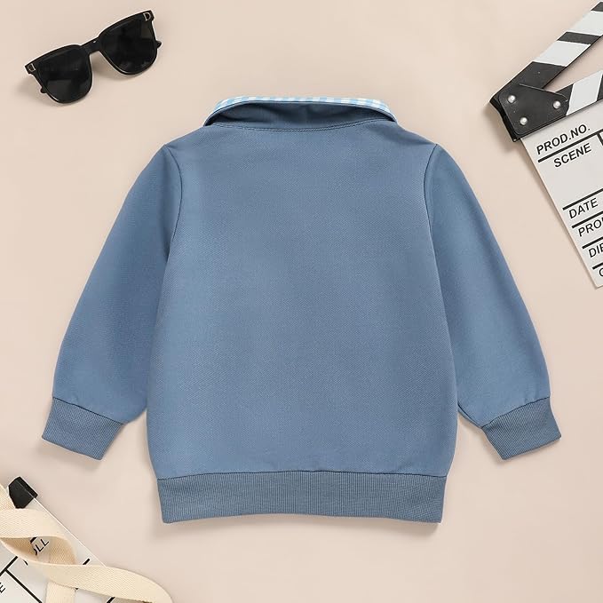 Toddler Boy Quarter Zip Collared Pullover Long Sleeve Fall Winter Baby Boy Clothes Outfit 12M-4T