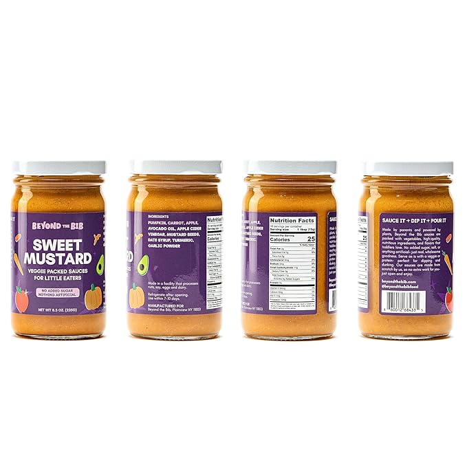 Beyond the Bib - Toddler and Kids Healthy Meal Sauces and Dips - Made with Vegetables, No Added Sugar, No Salt, No Artificial Ingredients - Ready to Eat - For 24+ Months (Tomato, Thai Coconut, Sweet Mustard)