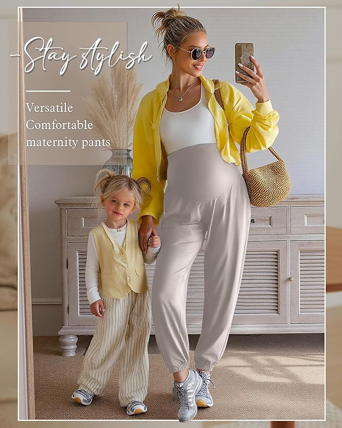 3 Pack Women's Maternity Pants Maternity Jogger Sweatpants Over The Belly Stretchy Pregnancy Pants with Pockets