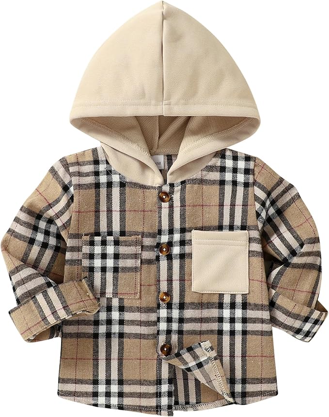 YOUNGER STAR Toddler Kids Boys Girls Flannel Hooded Plaid Shirt Button Baby Red Clothes