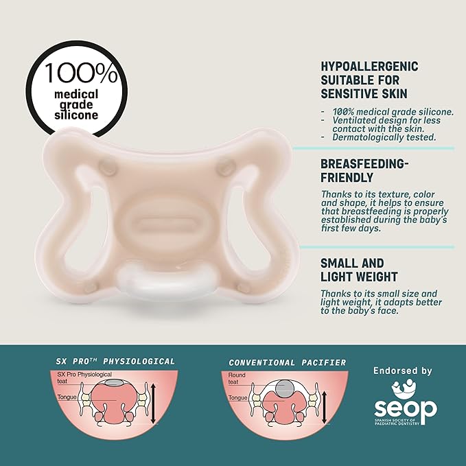 Suavinex Zero Zero Silicone Baby Pacifier w/SX Pro Physiological Pacifier Nipple (-2-2M), Deep