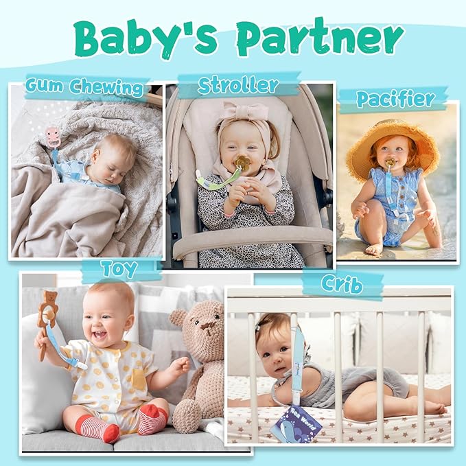 babygoal Neutral Pacifier Clips, 6 Pack Paci Holder Clip Leashes Fits for Most Pacifiers and Binkies 6PS10