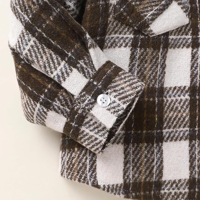 YOUNGER STAR Toddler Kids Boys Girls Flannel Hooded Plaid Shirt Button Baby Red Clothes