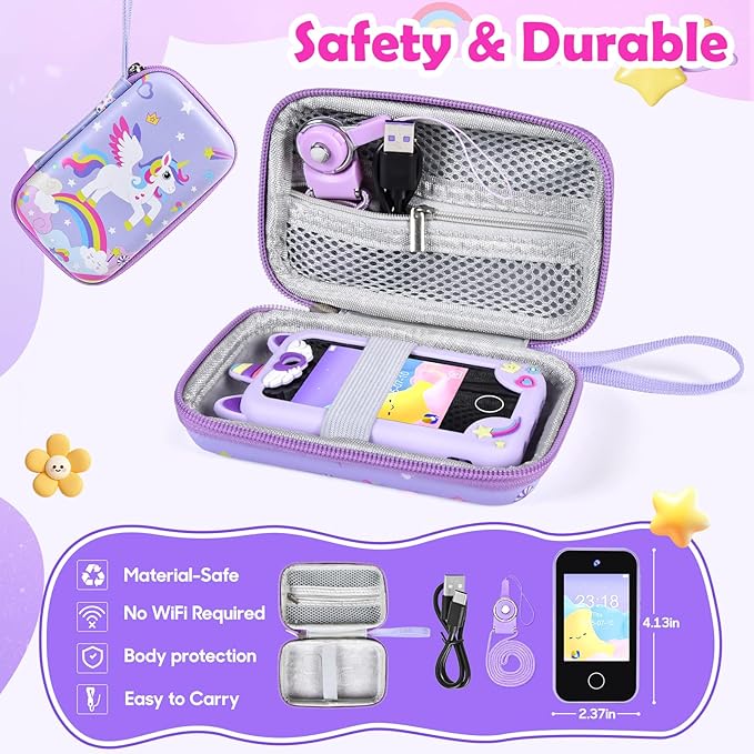 Kids Smart Phone for Girls, Kids Camera Toy Phone for Ages 3 4 5 6 8 Year Old, Christmas Birthday Gifts Toddler Cell Phone with Touchscreen, 44 Games, Music Player, 32GB Card & Bag Purple
