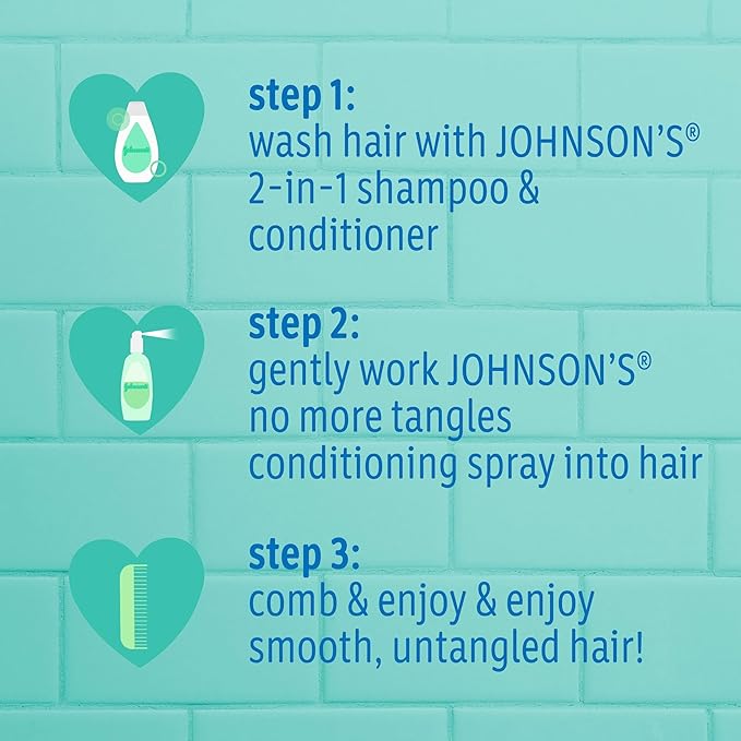 Johnson's Kids No More Tangles 2-in-1 Detangling Shampoo & Conditioner for Kids & Toddlers, Gentle & No More Tears, Hypoallergenic & Free of Parabens, Sulfates & Dyes, 20.3 fl. oz