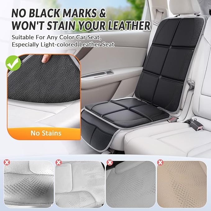 Gimars Car Seat Protector, 2 Pack, XL Thicken EPE Cushion Waterproof 600D Fabric Car Seat Cover for Child Car Seat with Nonslip Backing Mesh Pockets for Baby SUV Sedan Truck Leather Seats, Black-Gray