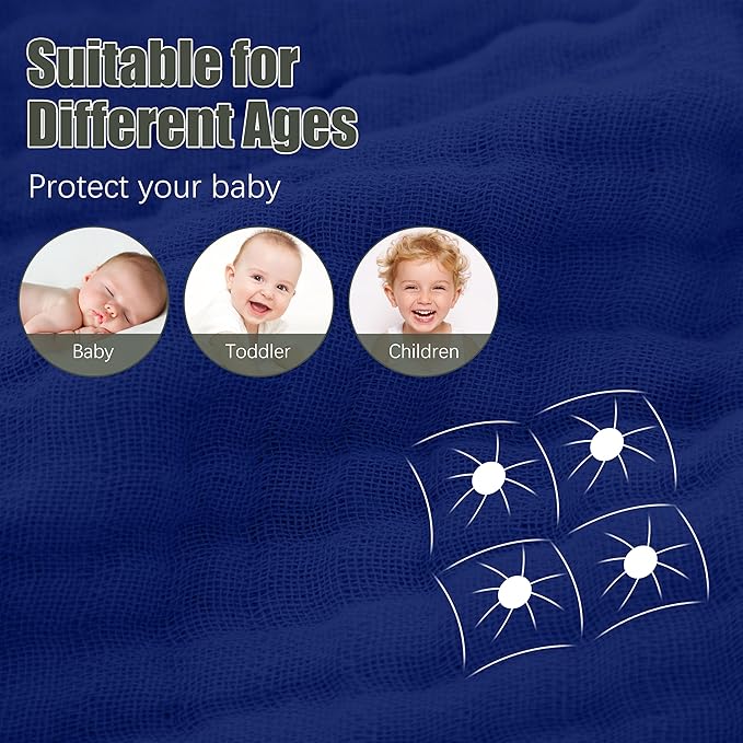 2 Pack Hooded Baby Towels - 100% Muslin Cotton for Newborns, Infants, Toddlers - Large 32x32 Inch Size - Highly Absorbent and Essential for Newborn Care, Deep Navy