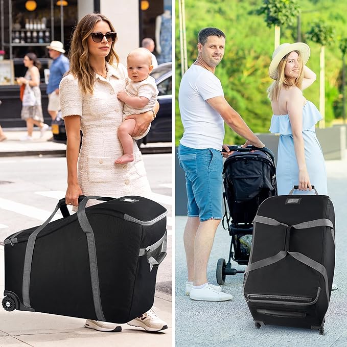 Infant Car Seat Travel Bag Fit Doona Car Seat Stroller and Base, Chicco Keyfit 35 and Base, Doona Travel Bag with Wheels, Padded Car Seat Bags for Air Travel, Nuna Travel Bag with Zipper Pocket