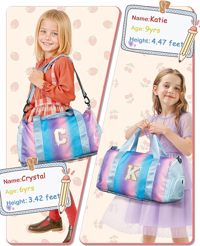 Gifts for Kids-Girl Gym Bag with Shoe Compartment, Kid Personalized Weekender Overnight Bags, Initial Travel Tote with Makeup Pouch, Graduation Gift for Girls (Letter Y)