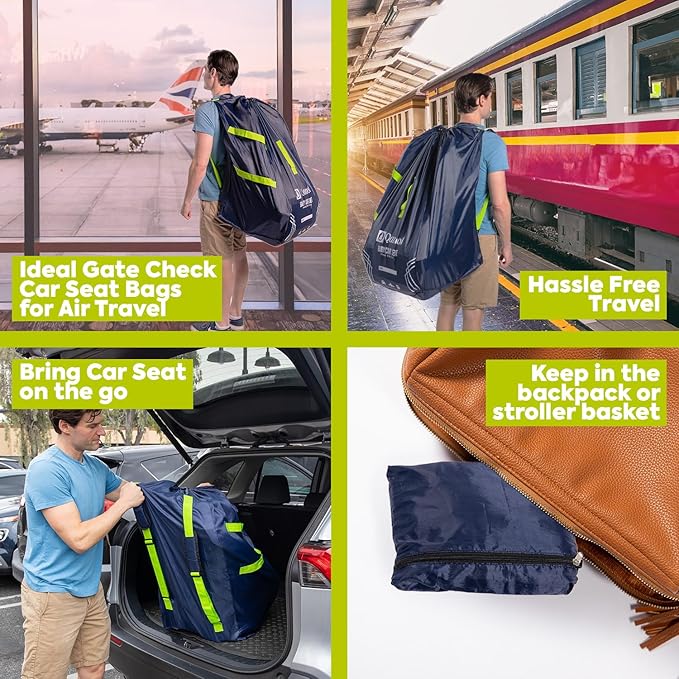 Infant Car Seat Travel Bag for Airplane - Durable Gate Check Bag for Car Seats that fits easily on Convertible Car Seats, Infant Carriers & Booster Seats (Backpack, Blue)