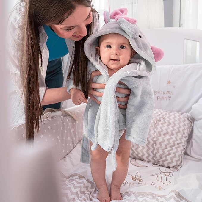 Mr. Pen Baby Animal Face Robe - Unisex, 0-9 Month, Plush, Elephant, Hooded Towel
