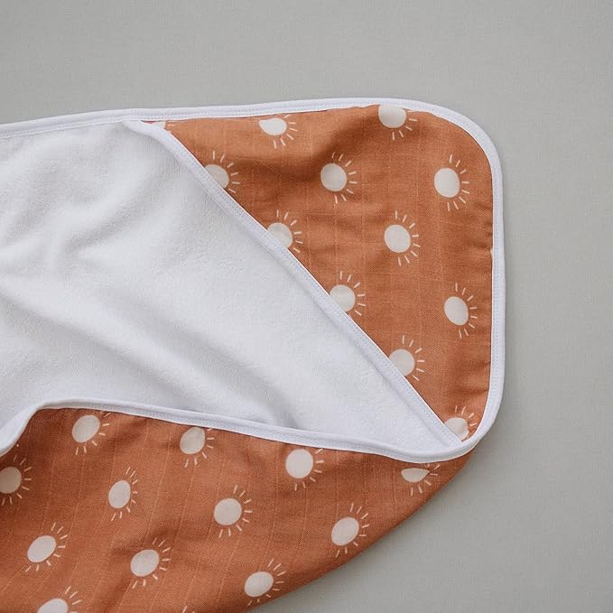 Mebie Baby Muslin Hooded Towel, Sunshine, Cute Hooded Baby Bath Towel for Newborn, Infant & Toddler, Modern Baby Towels and Washcloths for Boy & Girl, Floral & Pattern Hooded Baby Towels