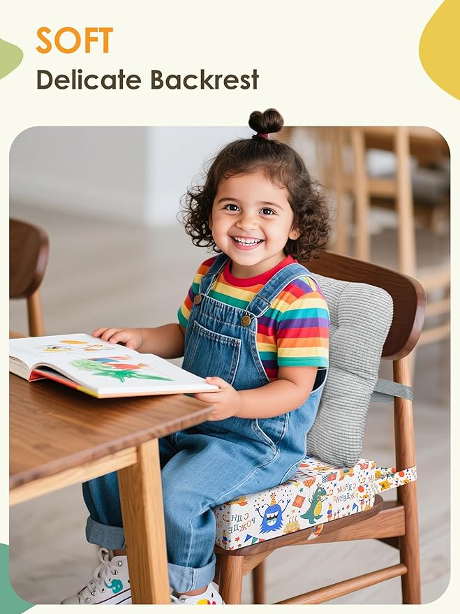 Booster Seat for Kitchen Chair, Toddler Booster Seats with Adjustable Washable Safety Belts Kitchen Dining Table Booster Seat Portable Travel Increasing Cushion for Baby Child Kid Boy Girl (Monster)