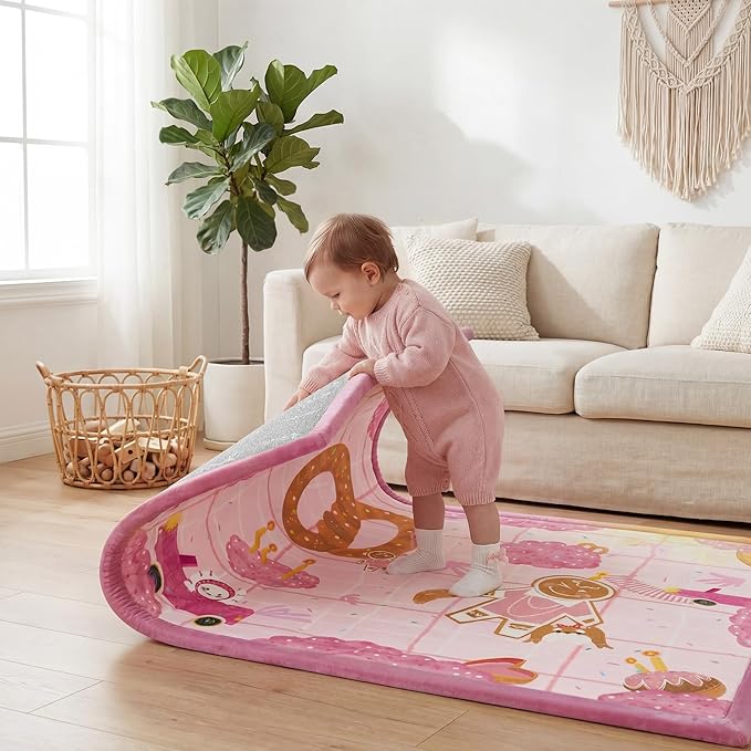 1.5" Thick Educational Baby Floor Play Mat 59x79, Flannel Padded Memory Foam Kids Mat, Non-Slip Plush Playmat for Nursery Playroom Classroom (Gingerbread Man)
