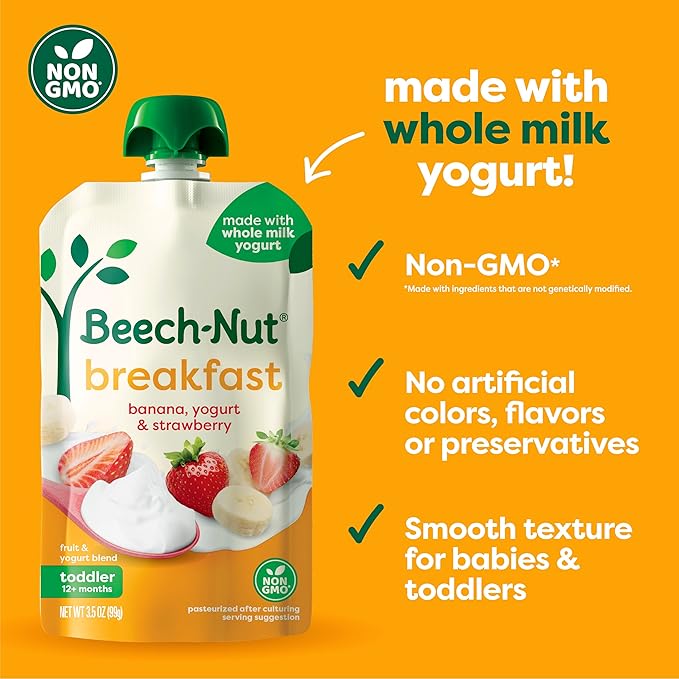 Beech-Nut Baby & Toddler Food Favorite Flavors Pouches Variety Pack, Fruit Veggie and Whole Milk Yogurt Purees, Baby Pouch Puree Starter Pack, 3.5oz (18 Pack)